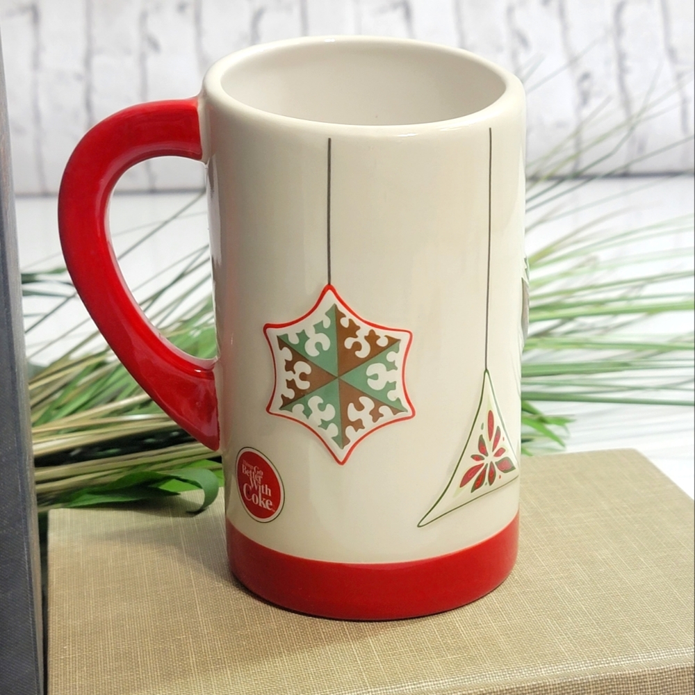 Coca-Cola Slanted Holiday Coffee Mug With Ornaments